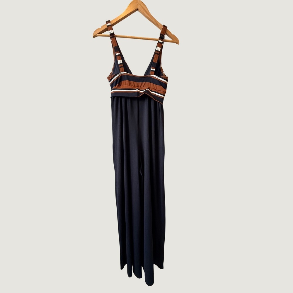 Robin Piccone Simone Sleeveless Wide Leg Jumpsuit Striped Black Brown Women S - Picture 4 of 10